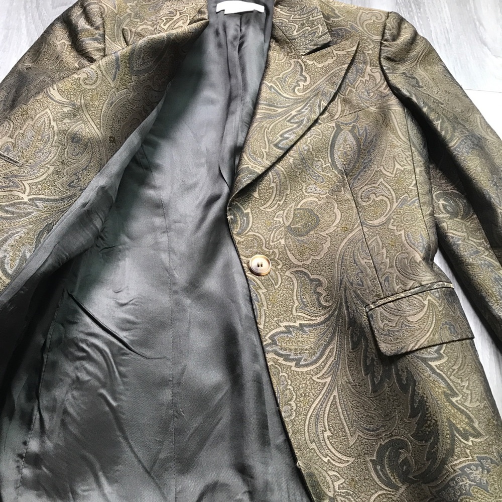 MICHEAL KORS WOMENS BLAZER DINNER JACKET CHARTREUSE GOLD PAISLEY MADE IN ITALY 4 - Picture 2 of 9